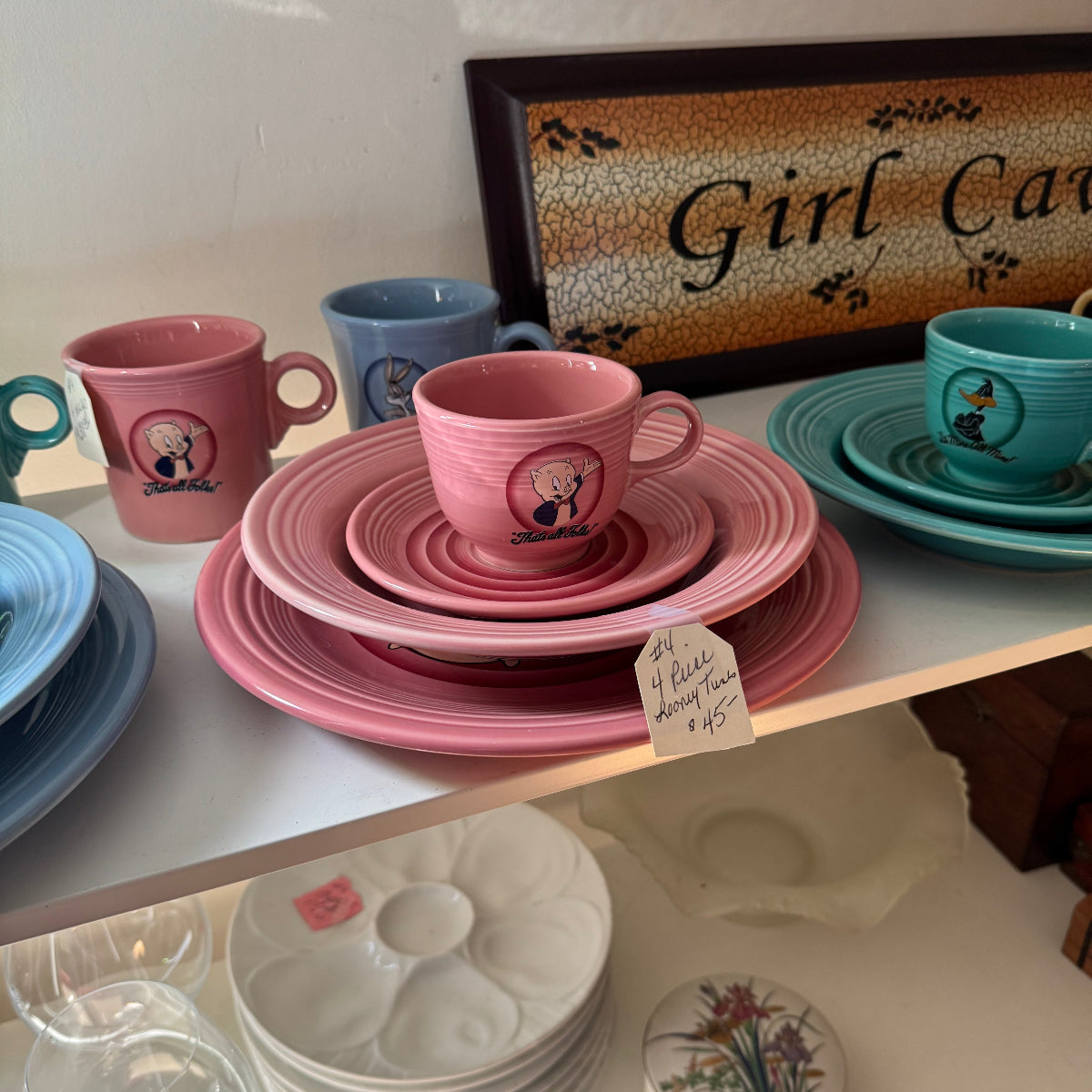 Looney Toons Fiestaware Pink 4-Piece Set